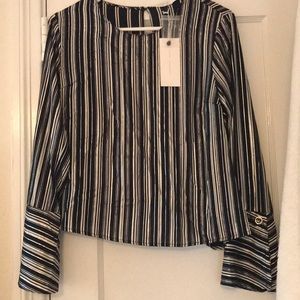 Navy and silver striped top